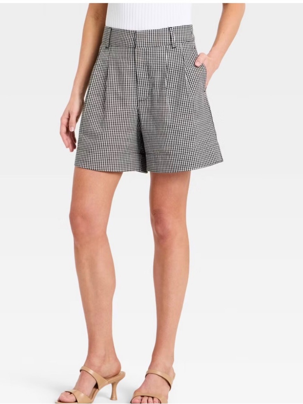 High-Waist Black & White Gingham Women’s Shorts